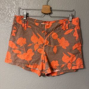 LOFT Brown and Orange Floral Print Shorts Size 8 Linen Cotton